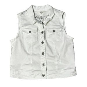 Mudd Sleeveless Distressed White Denim Jacket / Vest Size XL